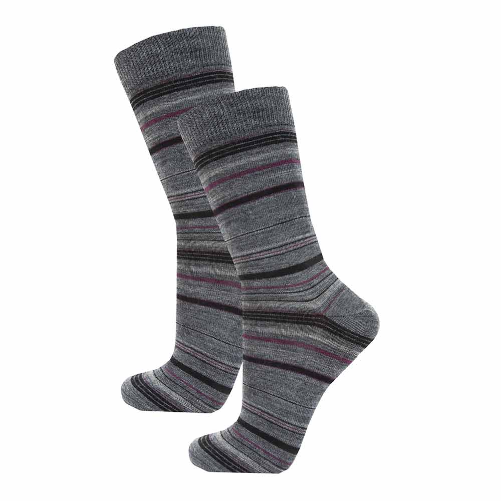 Janus merinoull-sokker til herre og dame, farge grå med striper