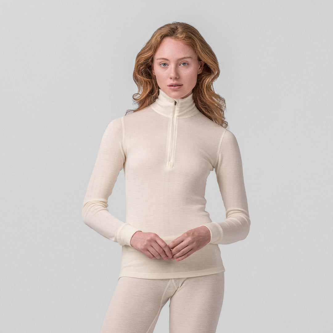 Janus Classic merinoull polo med zip til dame, farge hvit