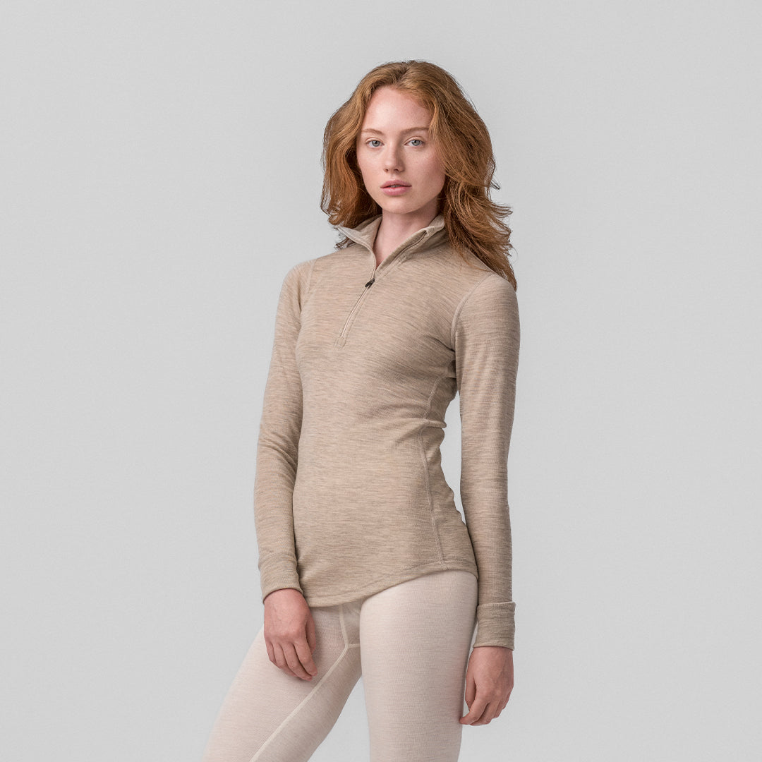 Janus Classic merinoull polo med zip til dame, farge beige