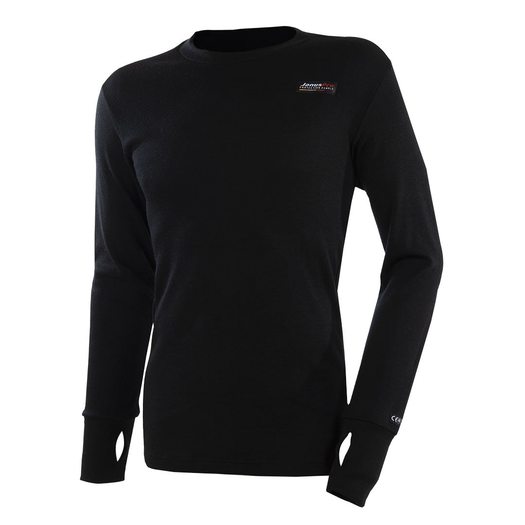 JanusPro trøye med rund hals i flammehemmende ull til herre, svart