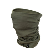Janus green neck gaiter in merino on a white background