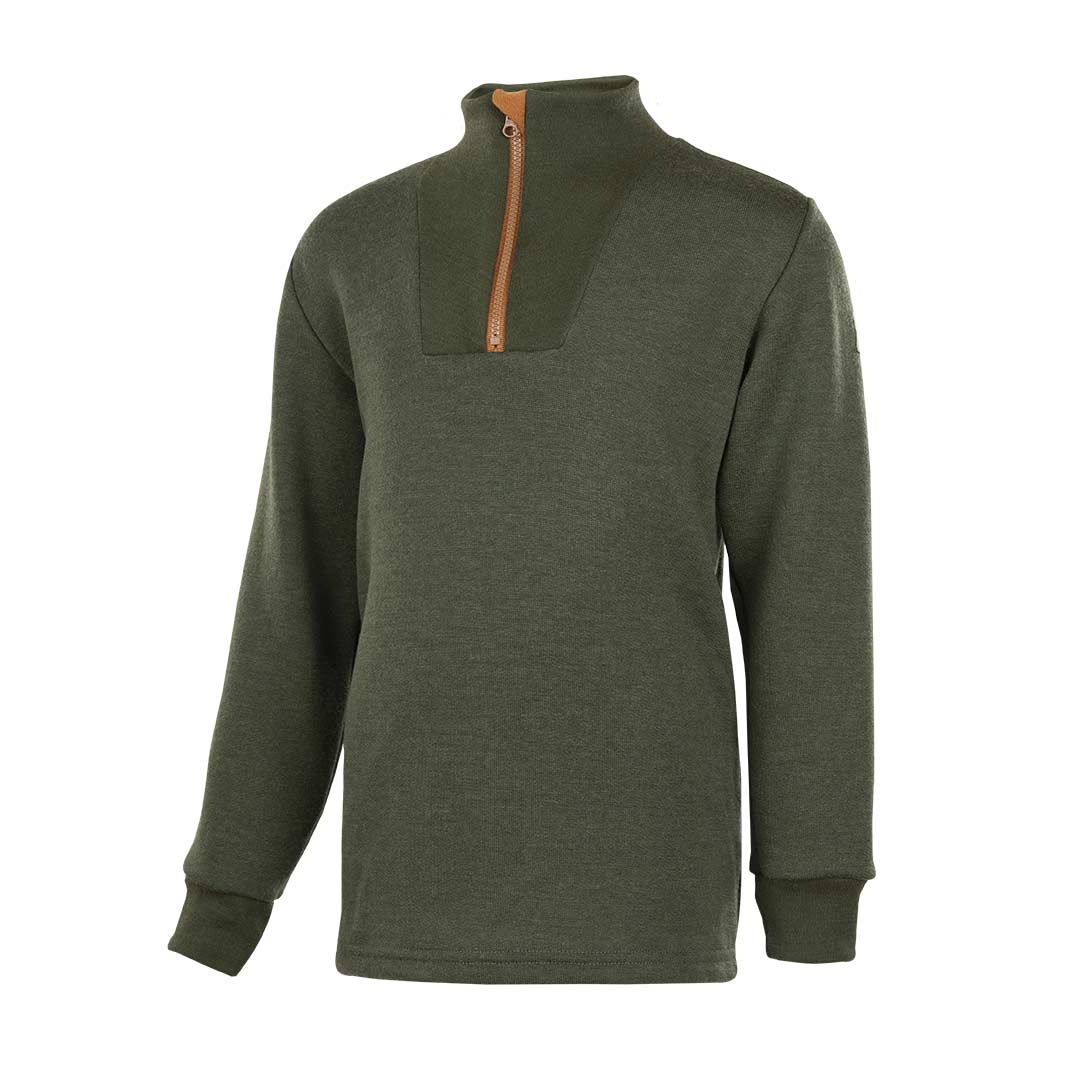Janus ullpolo med zip til barn, farge oliven