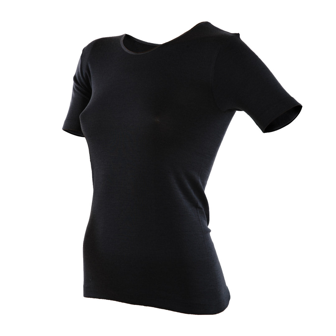 T-skjorte ull/silke Janus til dame, svart