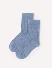 A pair of “Daily Socks – Merino Kids” in the color Troposphere is displayed on a plain white background.
