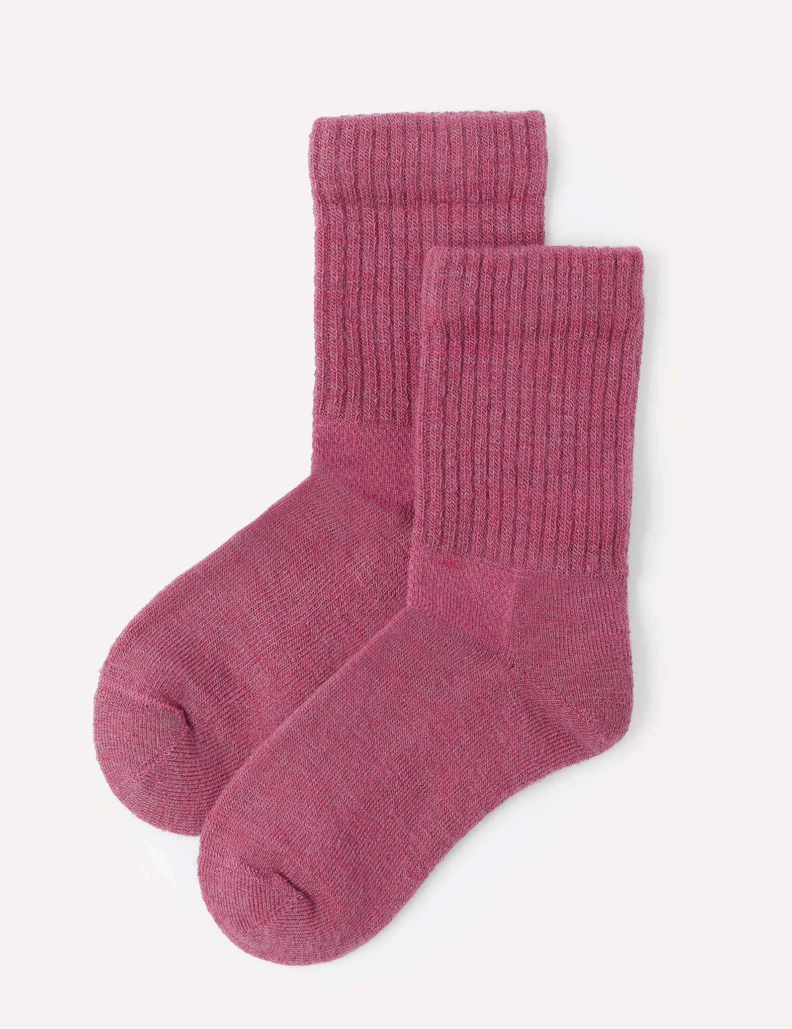 A pair of Hawthorn Rose Terry Socks – Merino Kids, featuring a ribbed crew design and crafted from soft merino wool, laid flat on a white background.