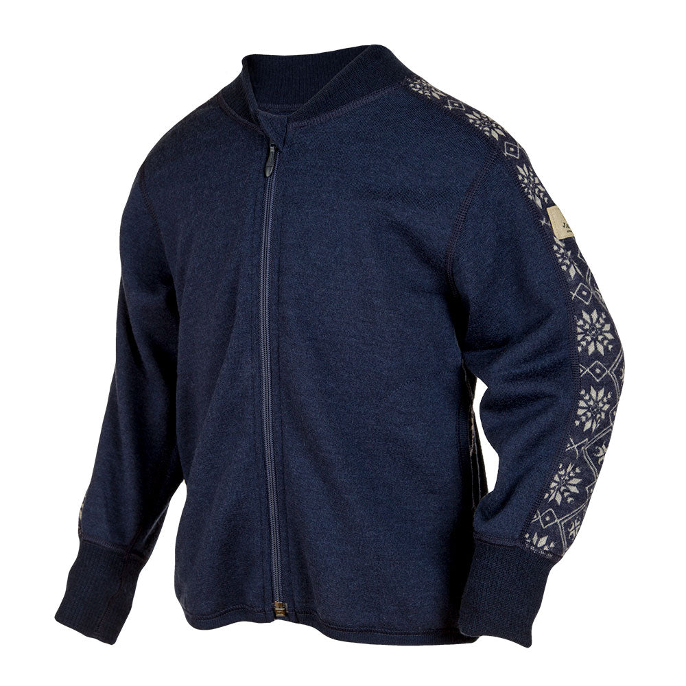 Janus merinoull jakke med jacquard til barn, marine blå