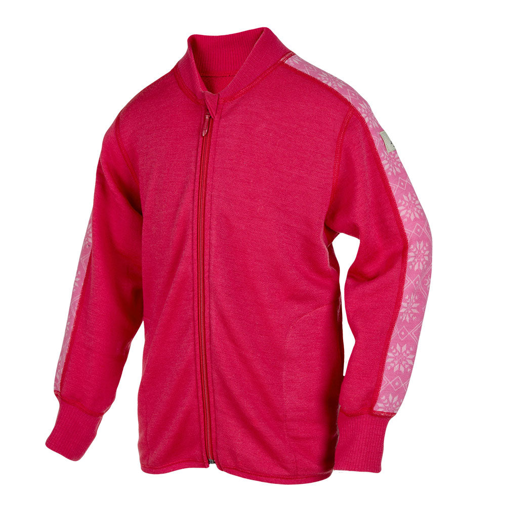 Janus merinoull jakke med jacquard til barn, rosa