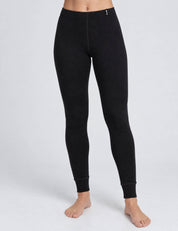 Wool Set – Classic Merino 200 Rib Women black merino wool fitted leggings with ribbed cuffs.