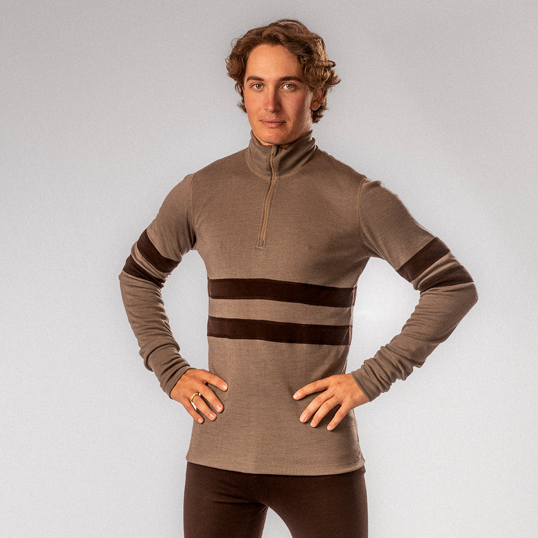 Merinoull-polo zip til herre, brun, Janus x Kleveland