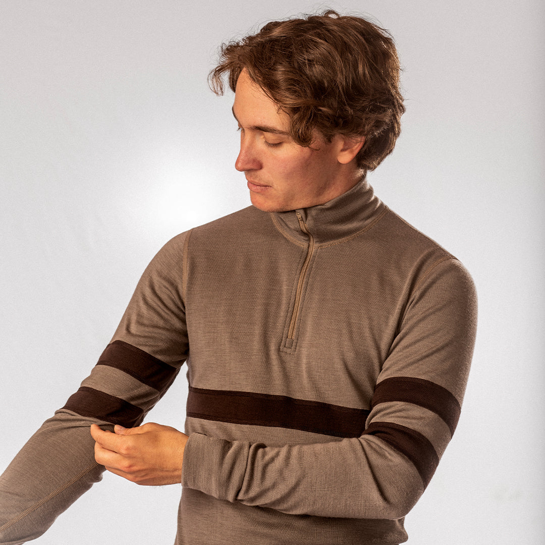 Merinoull-polo zip til herre, brun, Janus x Kleveland