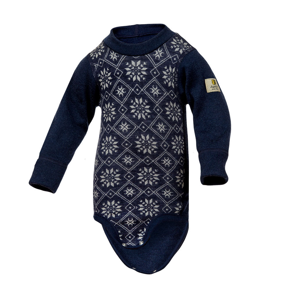 Janus merinoull-body med jacquard, blå