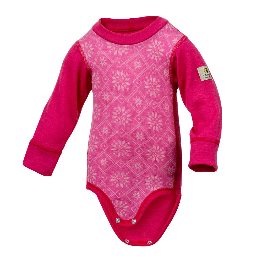 Janus merinoull-body med jacquard, rosa