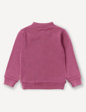 A pink, long-sleeved Pullover – Merino Baby AirWool children’s sweatshirt with breathable insulation is shown from the back against a white background.