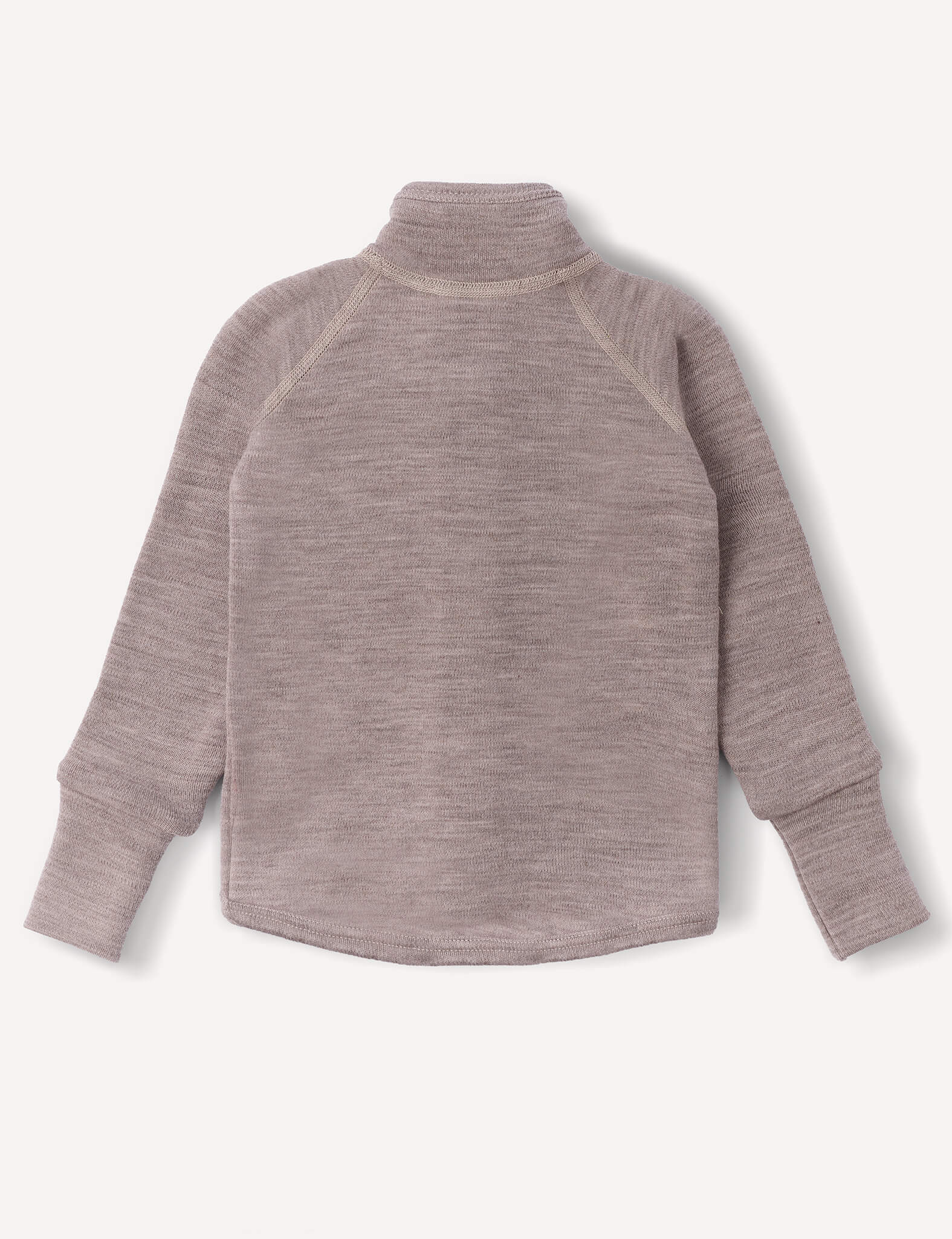 Light brown long-sleeve turtleneck “Jacket – Merino Baby AirWool” laid flat on a white background, designed for breathable insulation; no visible logos or patterns.
