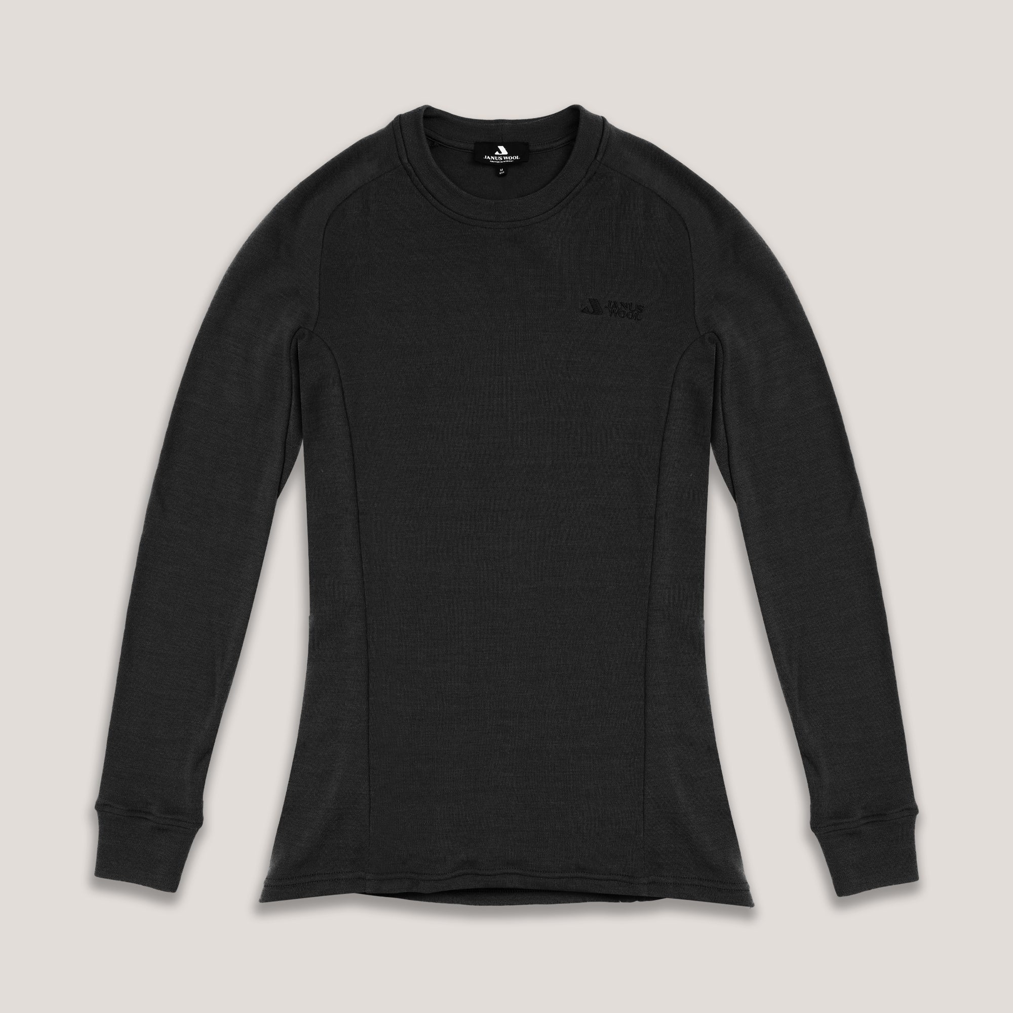 Black Janus AirWool long-sleeve shirt on a light gray background