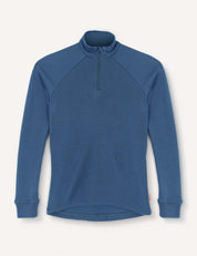 Ensign Blue Half Zip – Merino Kids AirWool top with long raglan sleeves and a quarter-zip collar, crafted from AirWool 260 merino wool, displayed on a light background.