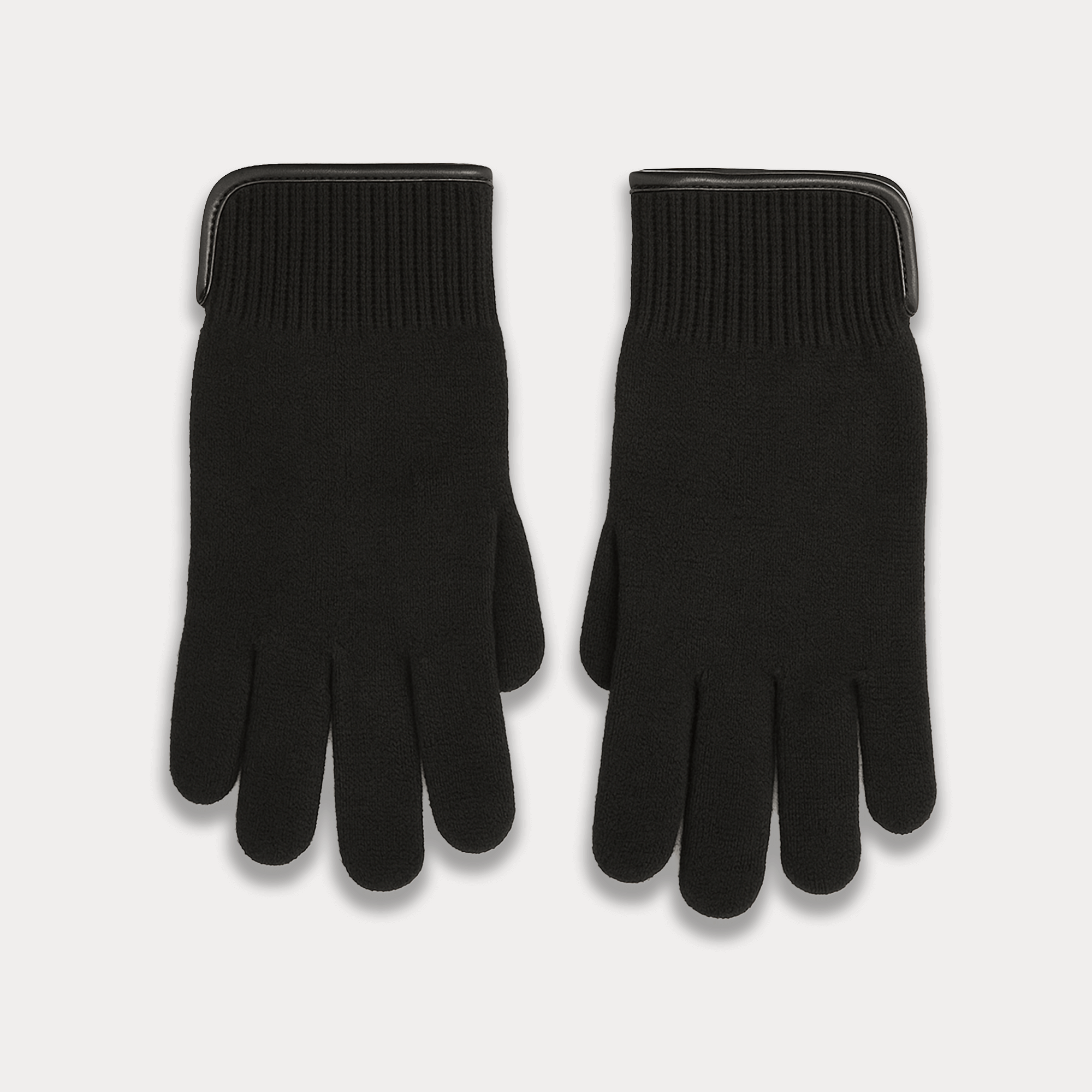A pair of black Gloves merino - Designwool Men, made from virgin wool with ribbed cuffs and smooth trim, shown flat on a white background.