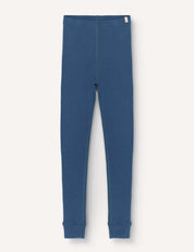 Ensign Blue, long-sleeve Leggings – Merino Kids AirWool for children, laid flat on a white background. These warm and soft leggings are made from AirWool 260 material, featuring a fitted design with visible stitching and a small tag near the waistband.