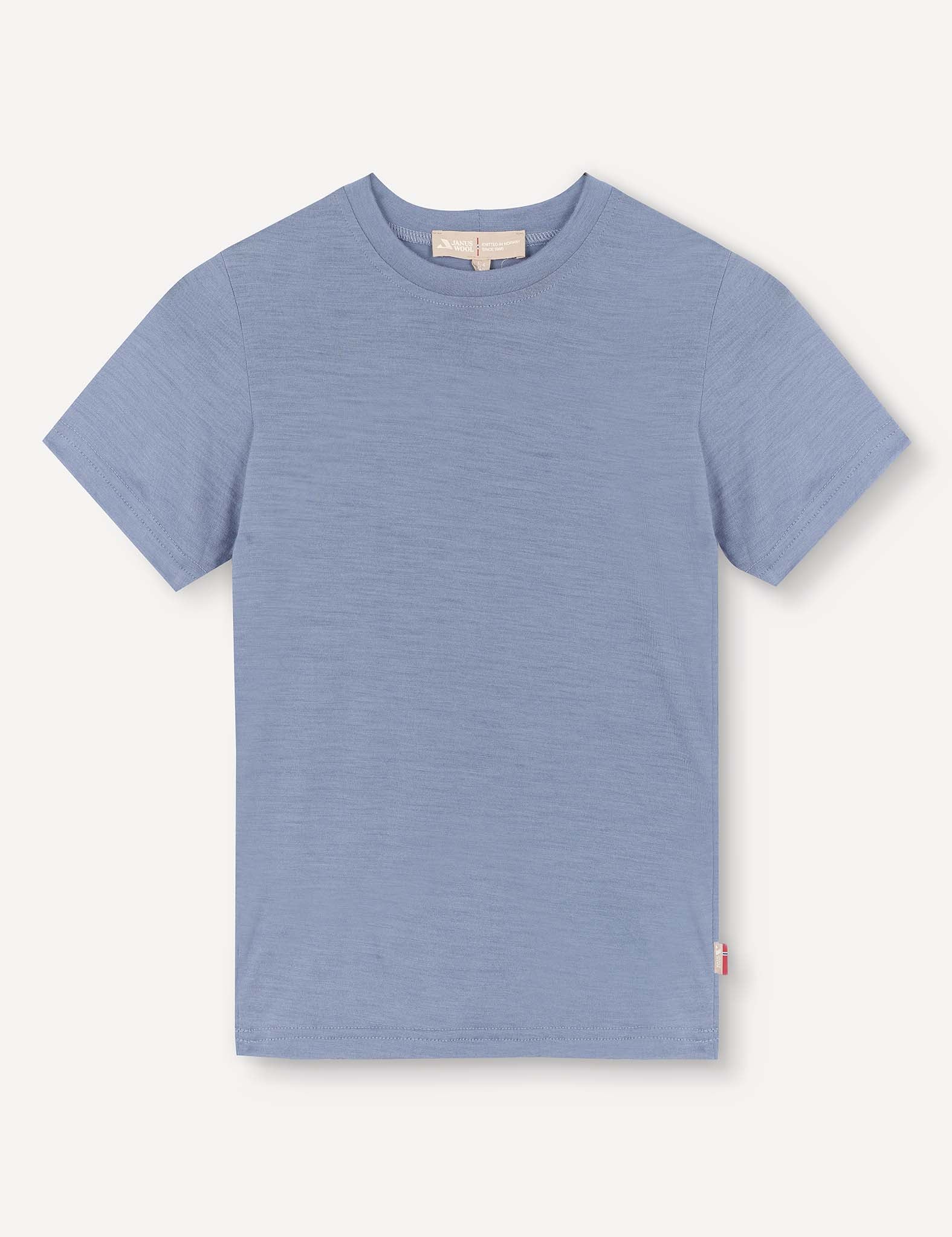 Troposphere-colored short-sleeve crewneck T-Shirt – Merino Kids Light laid flat on a white background, featuring a simple, plain design with no visible patterns or graphics. Enjoy all-day comfort and natural temperature regulation from premium merino wool.
