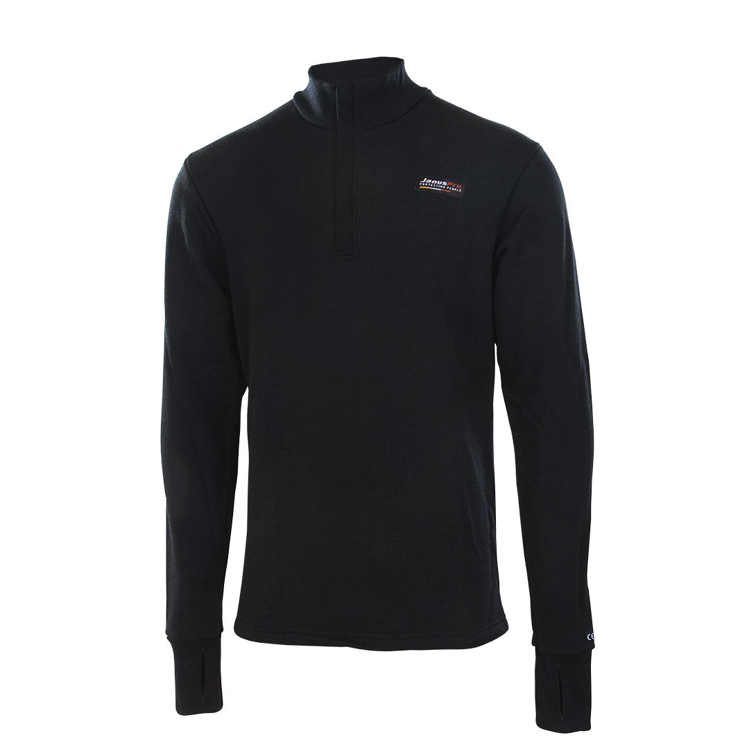 JanusPro zip polo i flammehemmende ull til herre, svart